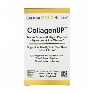 California Gold Nutrition Hydrolyzed Collagen + Hyaluronic Acid + Vitamin C (10 пак) 10 порций